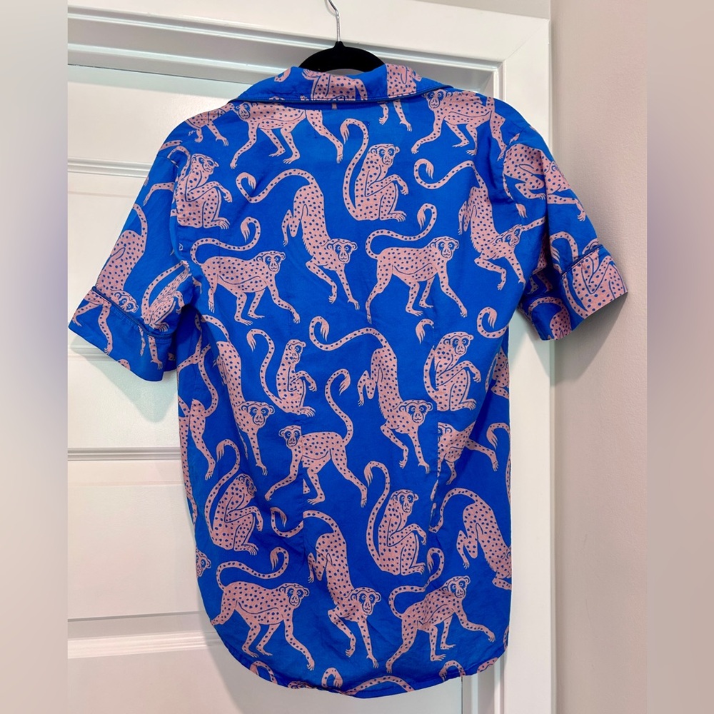 Desmond & Dempsey Pajama Top Shirt Size M Tropical Monkey Short Sleeve Button Up - Picture 6 of 8
